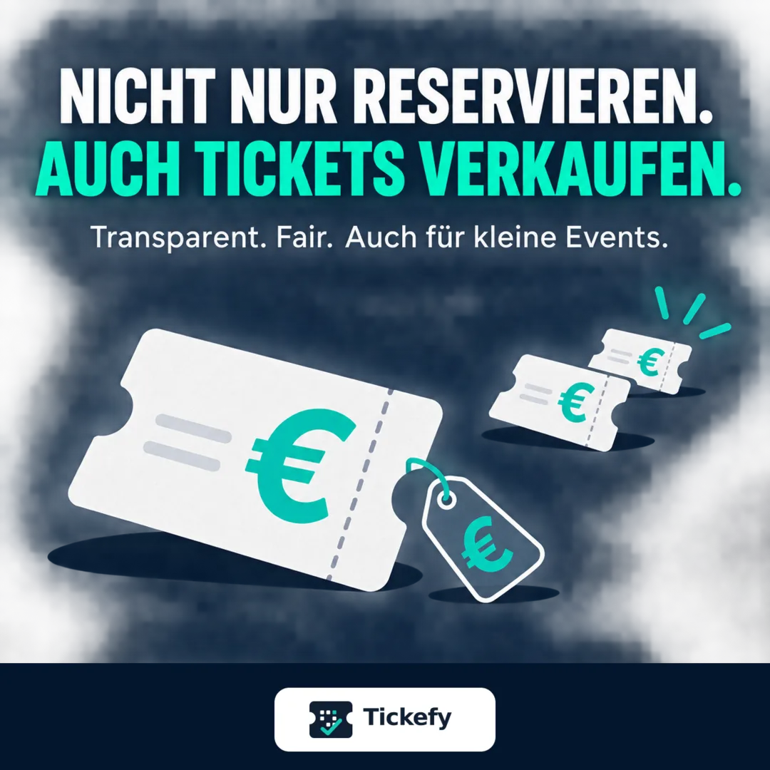 Mehrere Tickets mit Euro-Symbol und Preisschild: Nicht nur reservieren. Auch Tickets verkaufen.